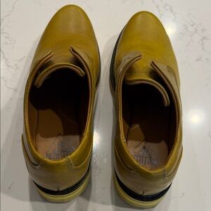 John Fluevog Mustard Yellow Leather Loafers